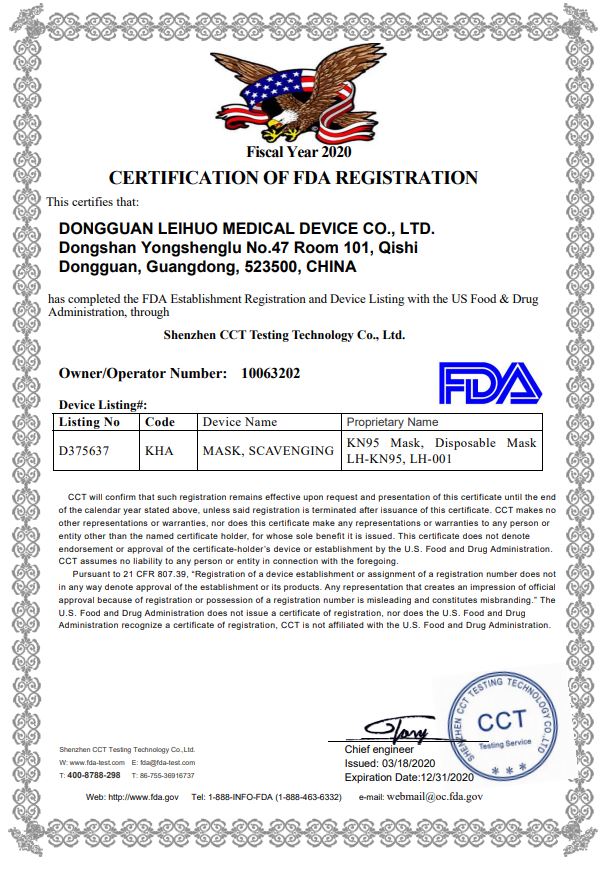 Certificate of FDA Registration
